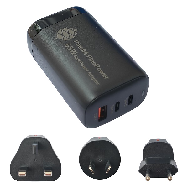 PinePower - 65W GaN 2C1A Charger with international plugs